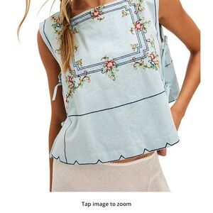 Free People Light Blue Embroidered Blouse